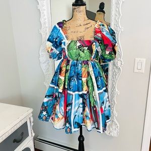 New York Couture Reworked Handmade Marvel Hulk Smash Puff Sleeve Dress